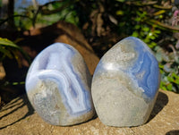 Polished Blue Lace Agate Standing Free Forms x 2 From Malawi - Toprock Gemstones and Minerals