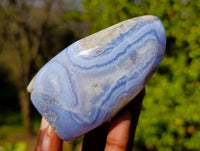 Polished Blue Lace Agate Standing Free Forms x 2 From Malawi - Toprock Gemstones and Minerals