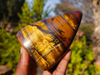 Polished Tigers Eye Standing Free Forms x 3 From South Africa - Toprock Gemstones and Minerals