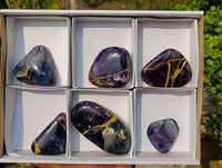 Polished Watermelon Fluorite Free Forms x 6 From Uis, Namibia - Toprock Gemstones and Minerals