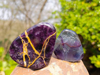 Polished Watermelon Fluorite Free Forms x 6 From Uis, Namibia - Toprock Gemstones and Minerals