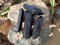 Polished Double Terminated Black Basalt Points x 4 From Madagascar - Toprock Gemstones and Minerals