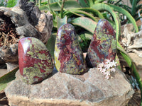 Polished Bastite Dragon Bloodstone Standing Free Forms x 3 From South Africa - Toprock Gemstones and Minerals