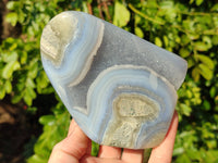 Polished Blue Lace Agate Standing Free Forms x 2 From Malawi - Toprock Gemstones and Minerals
