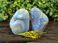 Polished Blue Lace Agate Standing Free Forms x 2 From Malawi - Toprock Gemstones and Minerals