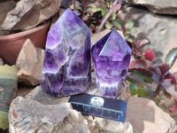 Polished Chevron Amethyst Points x 2 From Zambia - Toprock Gemstones and Minerals