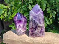 Polished Chevron Amethyst Points x 2 From Zambia - Toprock Gemstones and Minerals