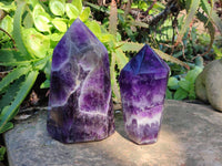 Polished Chevron Amethyst Points x 2 From Zambia - Toprock Gemstones and Minerals