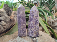 Polished Lepidolite with Pink Rubellite Points x 2 From Ambatondrazaka, Madagascar - Toprock Gemstones and Minerals