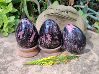 Polished Rhodonite Eggs x 3 From Madagascar - Toprock Gemstones and Minerals