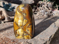 Polished Tigers Eye Standing Free Forms x 4 From South Africa - Toprock Gemstones and Minerals