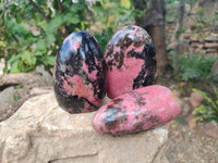 Polished Rhodonite Standing Free Forms x 3 From Ambindavato, Madagascar - Toprock Gemstones and Minerals