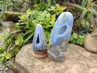Polished Blue Lace Agate Standing Free Forms x 2 From Nsanje, Malawi - Toprock Gemstones and Minerals