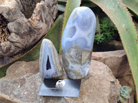 Polished Blue Lace Agate Standing Free Forms x 2 From Nsanje, Malawi - Toprock Gemstones and Minerals