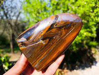 Polished Banded Tiger Iron with Tigers Eye Standing Free Forms x 3 From South Africa - Toprock Gemstones and Minerals