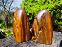Polished Banded Tiger Iron with Tigers Eye Standing Free Forms x 3 From South Africa - Toprock Gemstones and Minerals