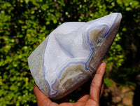 Polished Blue Lace Agate Standing Free Forms x 2 From Malawi - Toprock Gemstones and Minerals
