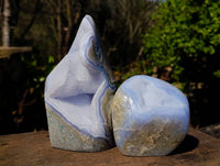Polished Blue Lace Agate Standing Free Forms x 2 From Malawi - Toprock Gemstones and Minerals