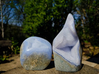 Polished Blue Lace Agate Standing Free Forms x 2 From Malawi - Toprock Gemstones and Minerals