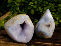 Polished Blue Lace Agate Standing Free Forms x 2 From Malawi - Toprock Gemstones and Minerals