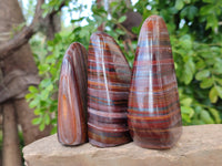 Polished Banded Tiger Iron Standing Free Forms x 3 From South Africa - Toprock Gemstones and Minerals
