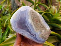 Polished Blue Lace Agate Standing Free Forms x 2 From Malawi - Toprock Gemstones and Minerals