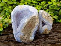 Polished Blue Lace Agate Standing Free Forms x 2 From Malawi - Toprock Gemstones and Minerals