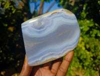 Polished Blue Lace Agate Standing Free Forms x 2 From Malawi - Toprock Gemstones and Minerals
