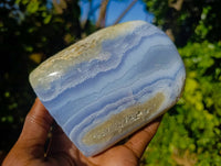 Polished Blue Lace Agate Standing Free Forms x 2 From Malawi - Toprock Gemstones and Minerals