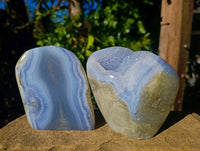 Polished Blue Lace Agate Standing Free Forms x 2 From Malawi - Toprock Gemstones and Minerals