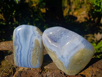 Polished Blue Lace Agate Standing Free Forms x 2 From Malawi - Toprock Gemstones and Minerals