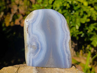 Polished Blue Lace Agate Standing Free Forms x 2 From Malawi - Toprock Gemstones and Minerals