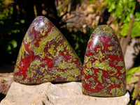 Polished Bastite Dragon Bloodstone Standing Free Forms x 2 From South Africa - Toprock Gemstones and Minerals