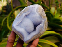 Polished Blue Lace Agate Standing Free Forms x 2 From Malawi - Toprock Gemstones and Minerals