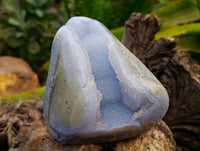Polished Blue Lace Agate Standing Free Forms x 2 From Malawi - Toprock Gemstones and Minerals