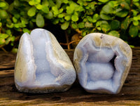 Polished Blue Lace Agate Standing Free Forms x 2 From Malawi - Toprock Gemstones and Minerals