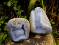Polished Blue Lace Agate Standing Free Forms x 2 From Malawi - Toprock Gemstones and Minerals