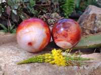 Polished Carnelian Agate Spheres x 2 From Madagascar - Toprock Gemstones and Minerals