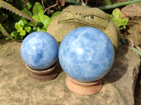 Polished Blue Calcite Spheres x 2 From Madagascar - Toprock Gemstones and Minerals