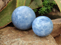 Polished Blue Calcite Spheres x 2 From Madagascar - Toprock Gemstones and Minerals