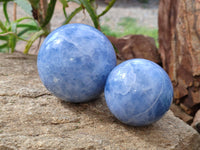 Polished Blue Calcite Spheres x 2 From Madagascar - Toprock Gemstones and Minerals