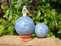 Polished Blue Calcite Spheres x 2 From Madagascar - Toprock Gemstones and Minerals