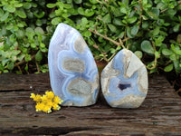 Polished Blue Lace Agate Standing Free Forms x 2 From Malawi - Toprock Gemstones and Minerals
