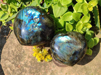 Polished Labradorite Hearts x 2 From Tulear, Madagascar - Toprock Gemstones and Minerals