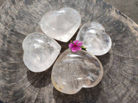 Polished Clear Quartz Hearts x 4 From Madagascar - Toprock Gemstones and Minerals