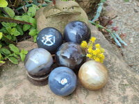 Polished Banded Agate Spheres x 6 From Madagascar - Toprock Gemstones and Minerals