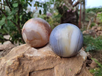 Polished Banded Agate Spheres x 3 From Madagascar - Toprock Gemstones and Minerals