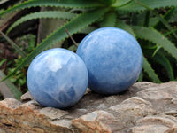 Polished Blue Calcite Spheres x 2 From Madagascar - Toprock Gemstones and Minerals