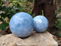 Polished Blue Calcite Spheres x 2 From Madagascar - Toprock Gemstones and Minerals