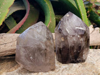 Polished Smokey and Morion Window Quartz Crystals x 2 From Madagascar - Toprock Gemstones and Minerals